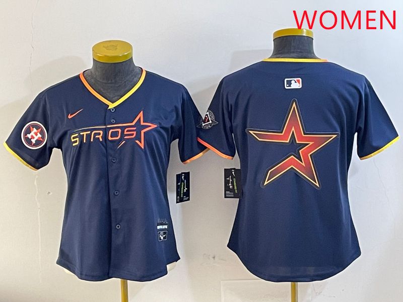 Women Houston Astros Blank Drak Blue Three generations Joint Name 2025 Nike MLB Jersey style 13